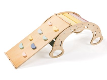 Dřevěná montessori houpačka 5v1 s prknem 2v1 - set pastel