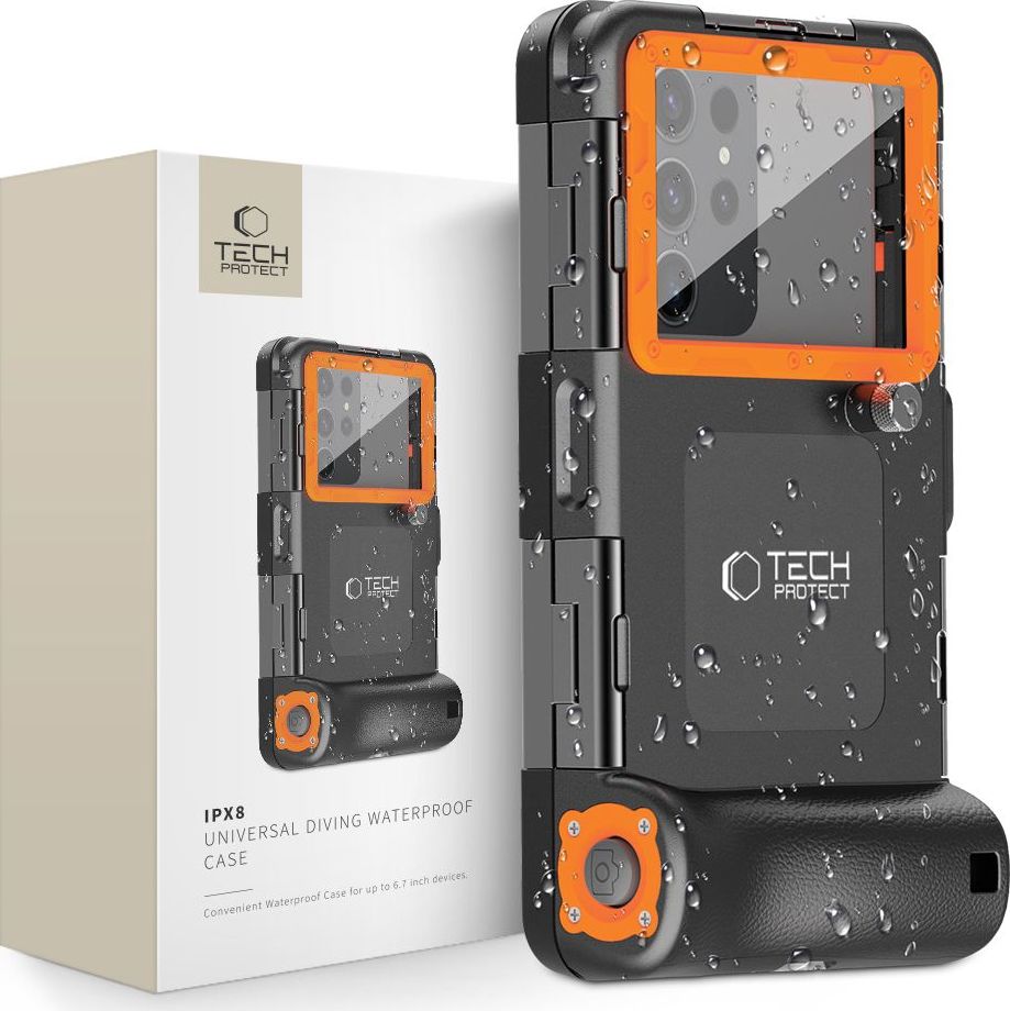 TECH-PROTECT IPX8 Universal Diving Waterproof case BLACK/ORANGE
