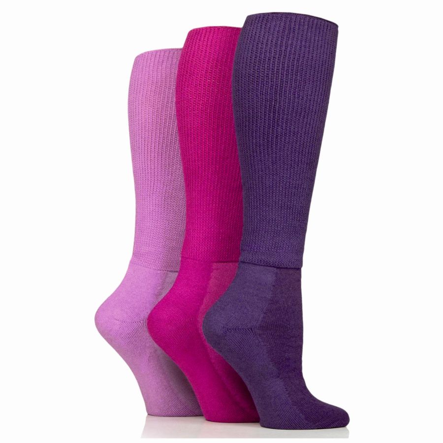 IOMI 3 páry Diabetik podkolienok Bambus zdravotný lem bez gumičiek Fialové