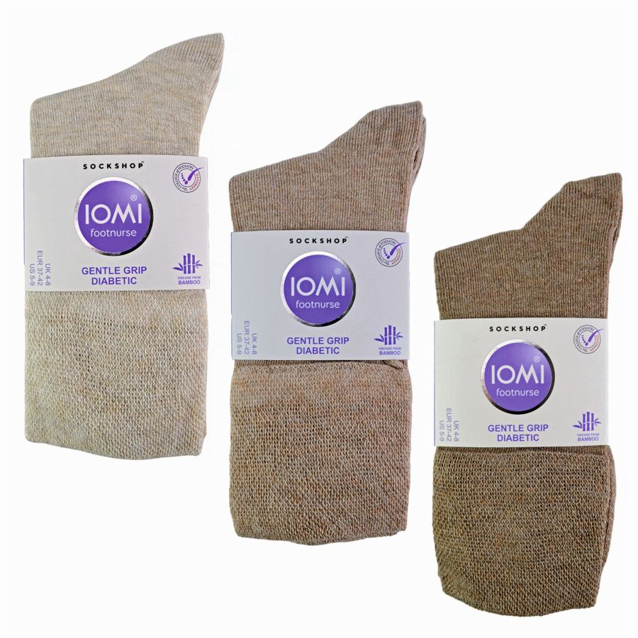 6 párov dámske IOMI Diabetik Bambusové tenké ponožky hnedé voľný lem