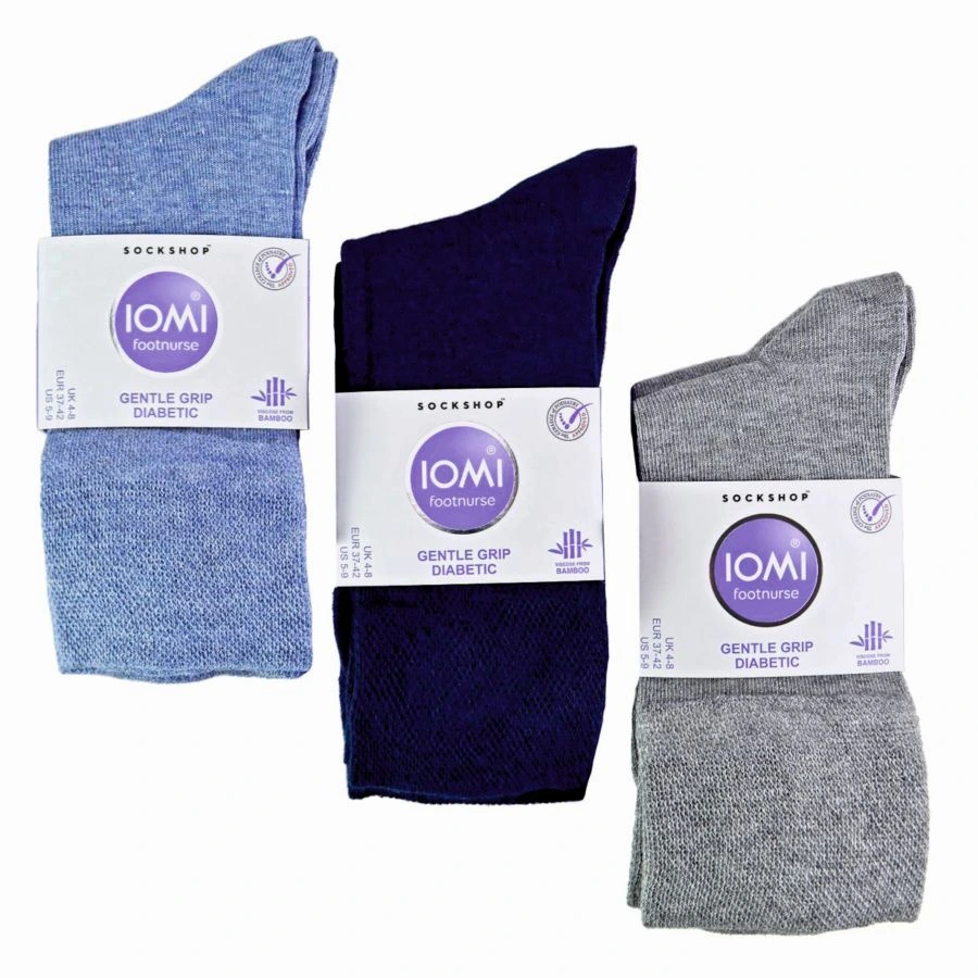 6 párov dámske IOMI Diabetik Bambusové tenké ponožky modré voľný lem