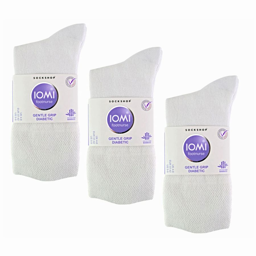 6 párov dámske IOMI Diabetik Bambusové tenké ponožky biele voľný lem