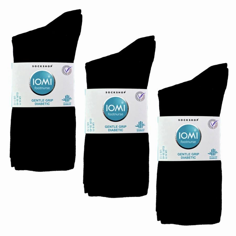 6 párov pánske IOMI Diabetik Bambusové tenké ponožky Čierne voľný lem