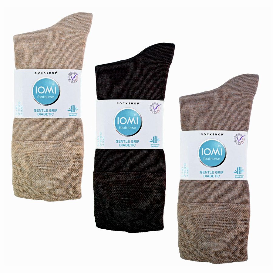 6 párov pánske IOMI Diabetik Bambusové tenké ponožky Hnedé voľný lem