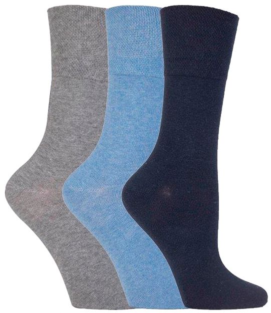 IOMI Gentle Grip dámske diabetik ponožky 3 páry MODRÉ bez gumičiek