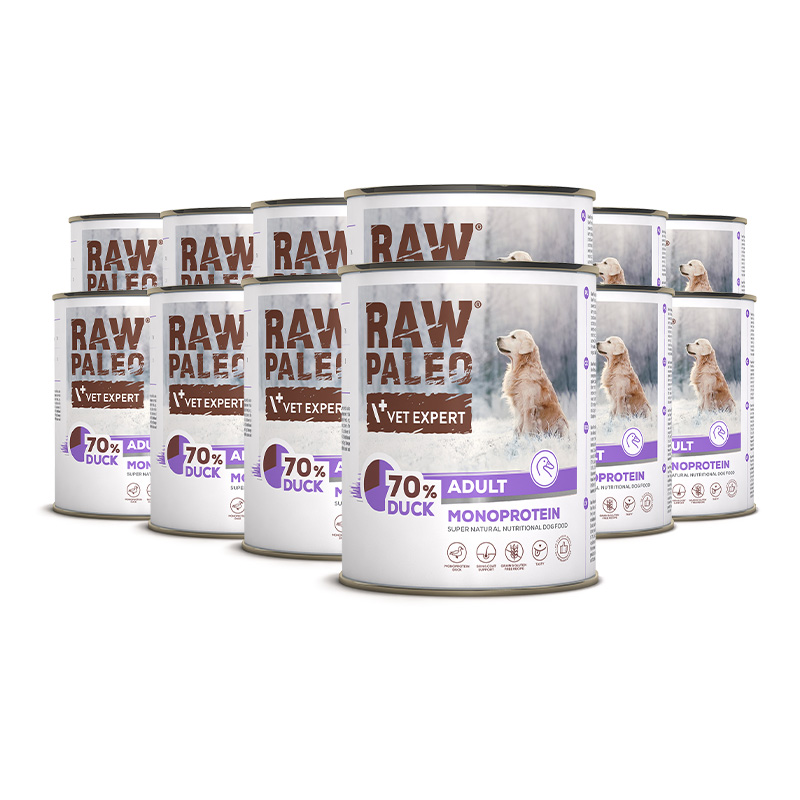 RAW PALEO Adult Duck - mokré krmivo pro dospělé psy z kachního masa 400g, 800g