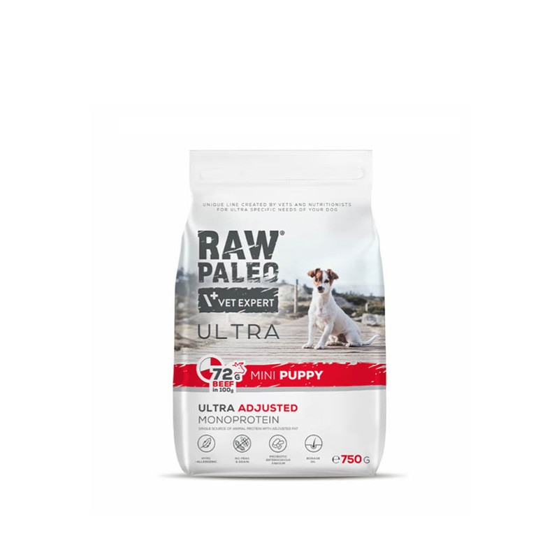RAW PALEO ULTRA BEEF PUPPY MINI - suché krmivo s hovězím masem pro štěňata malých plemen