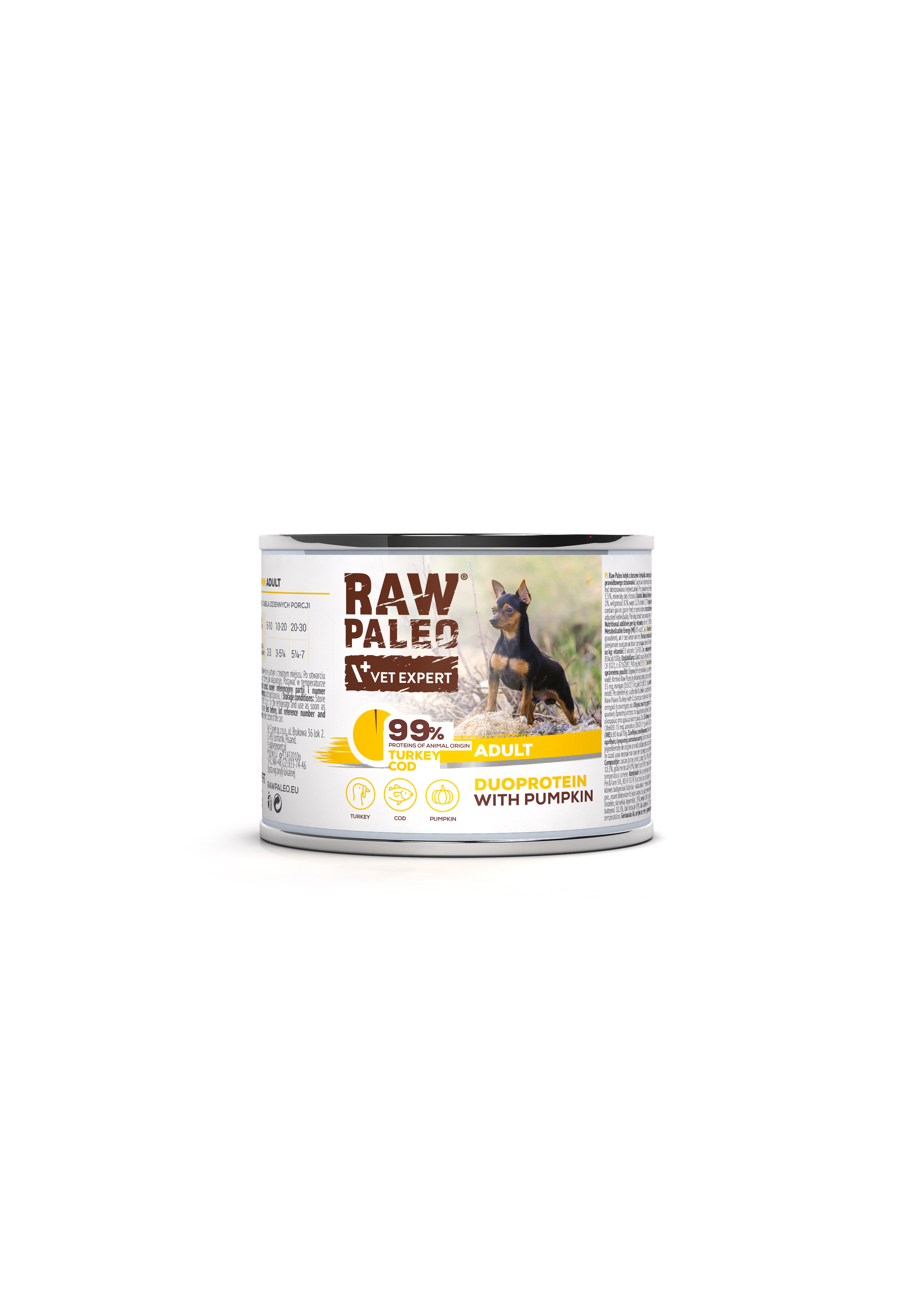 RAW PALEO TURKEY&COD ADULT CAN - Mokré krmivo pro dospělé psy krůtí a treska