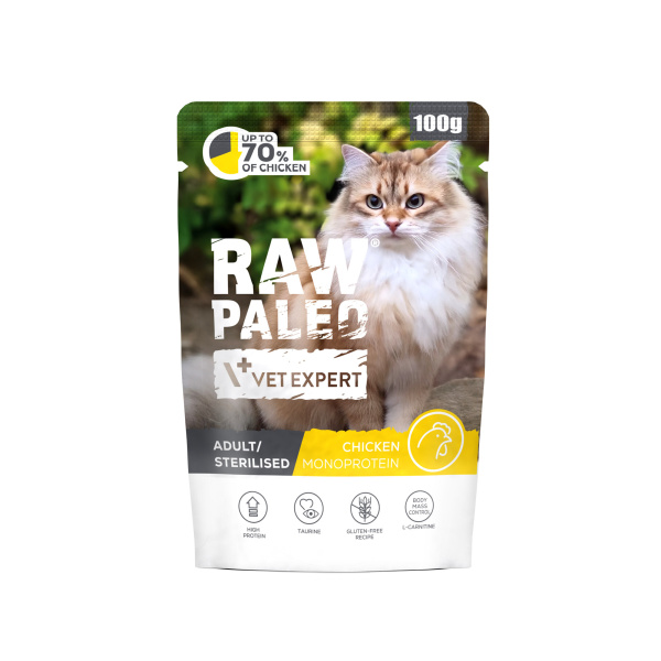 RAW PALEO ADULT/STERILISED CAT CHICKEN 100g - mokré krmivo pro dospělé a sterilizované kočky - kuřecí