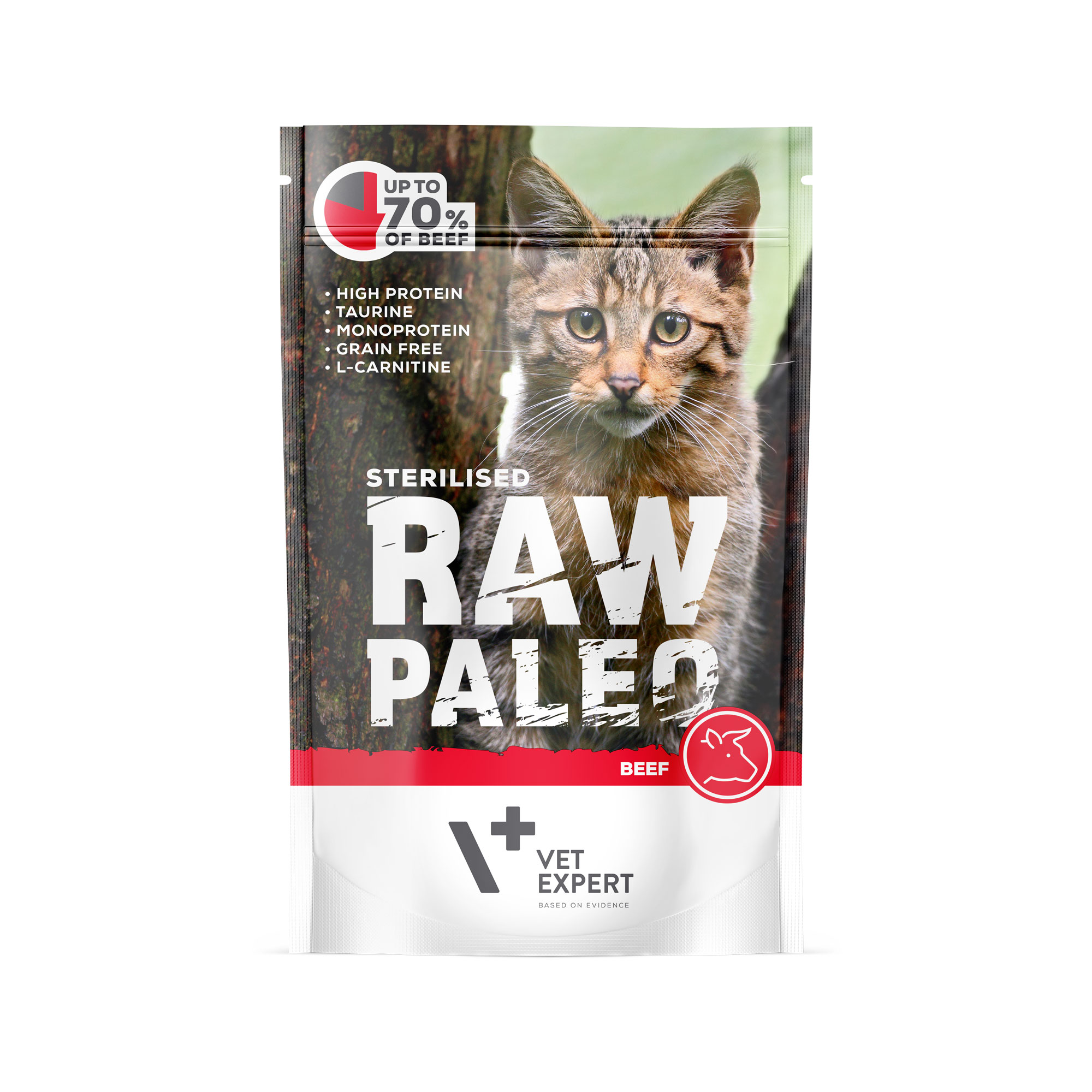 RAW PALEO Sterilised Cat Beef - mokré krmivo s hovězím masem pro sterilizované  kočky 100g
