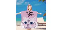 Dětské pončo CAT LOVE růžové 60x90 cm
